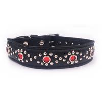 Black Leather+Jewels Dog Collar Fits Neck Size 11"-12.25"