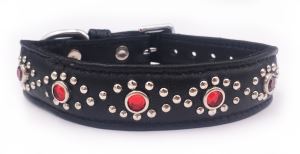 Medium Black Leather Jewelled Dog Collar, Fits Neck Size; 11-12" 3335