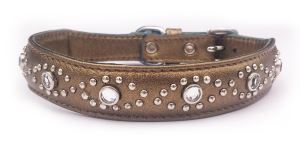 Medium Jewelled Metallic Bronze Leather Dog Collar, Fits Neck Size; 11-12" 3340