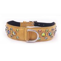 Med-Large Rainbow Jewelled Nubuck Dog Collar, Fits Neck: 16"-19.5" Sand