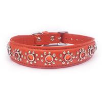 Small Orange Leather Puppy/ Dog/Cat Collar+Jewels Fits Neck 7"-8.5"