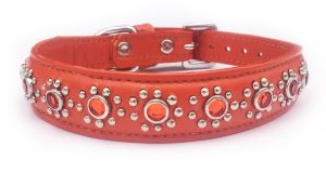 Small Burnt Orange Cat or Puppy Dog Leather Jewelled Collar 7.5"-8.5"