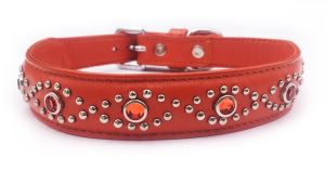 Small Orange Leather Jewelled Cat or Dog Collar, Fits Neck 9-10.5"