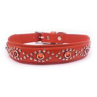 Small Orange Leather Jewelled Cat or Dog Collar, Fits Neck 9-10.5"