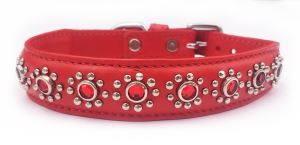Small Red Cat or Puppy Dog Collar With Flower Jewel Fits Neck 9-10.5"