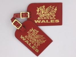 Two Red Welsh Dragon Leather Luggage Name Strap Tags Travel Gift