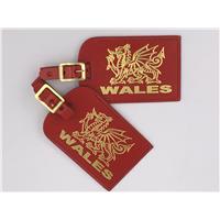 Two Red Welsh Dragon Leather Luggage Name Strap Tags Travel Gift