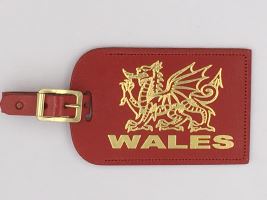 Single Red Welsh Dragon Leather Luggage Name Strap Tag Travel Gift