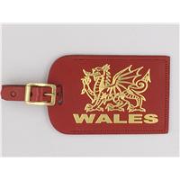 Single Red Welsh Dragon Leather Luggage Name Strap Tag Travel Gift