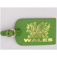 Wales Lime Green Leather Luggage Name Strap Tag with Buckle