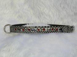 Small Jewelled Black/White Snakeskin Print Dog Colllar, Fits Neck Size 9-11.5" 