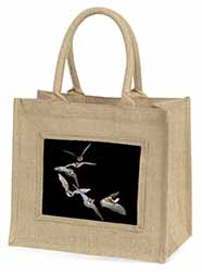 Bats in Flight Natural/Beige Jute Large Shopping Bag