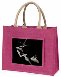 Bats in Flight Large Pink Jute Shopping Bag