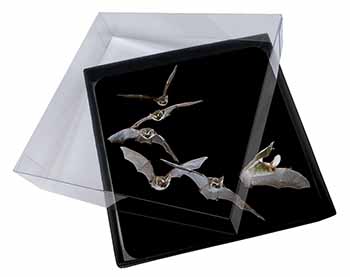 4x Bats in Flight Picture Table Coasters Set in Gift Box