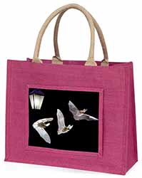 Bats by Lantern Night Light Large Pink Jute Shopping Bag