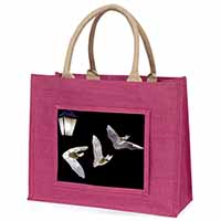 Bats by Lantern Night Light Large Pink Jute Shopping Bag
