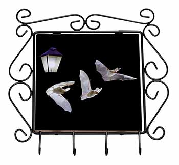 Bats by Lantern Night Light Wrought Iron Key Holder Hooks