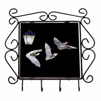 Bats by Lantern Night Light Wrought Iron Key Holder Hooks