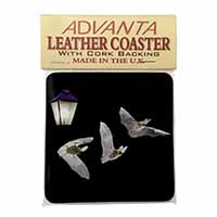 Bats by Lantern Night Light Single Leather Photo Coaster