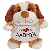 Adopted By AADHYA Cuddly Dog Teddy Bear Wearing a Printed Named T-Shirt
