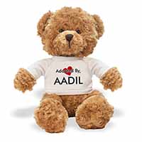 Adopted By AADIL Teddy Bear Wearing a Personalised Name T-Shirt