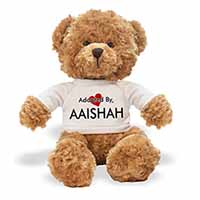 Adopted By AAISHAH Teddy Bear Wearing a Personalised Name T-Shirt