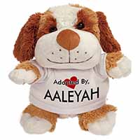 Adopted By AALEYAH Cuddly Dog Teddy Bear Wearing a Printed Named T-Shirt