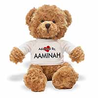 Adopted By AAMINAH Teddy Bear Wearing a Personalised Name T-Shirt