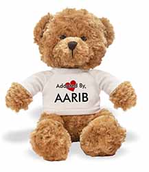 Adopted By AARIB Teddy Bear Wearing a Personalised Name T-Shirt