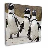 Penguins on Sandy Beach Square Canvas 12"x12" Wall Art Picture Print