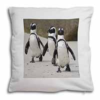 Penguins on Sandy Beach Soft White Velvet Feel Scatter Cushion