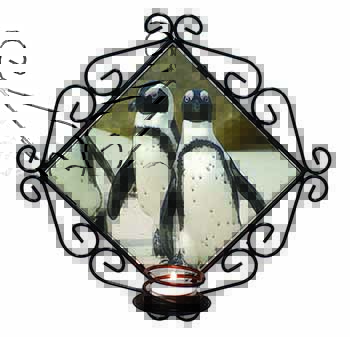 Penguins on Sandy Beach Wrought Iron Wall Art Candle Holder