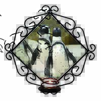 Penguins on Sandy Beach Wrought Iron Wall Art Candle Holder