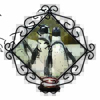 Penguins on Sandy Beach Wrought Iron Wall Art Candle Holder