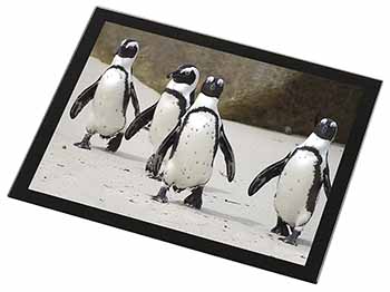 Penguins on Sandy Beach Black Rim High Quality Glass Placemat