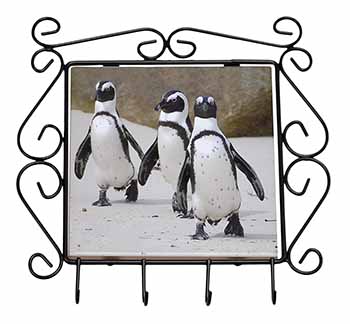 Penguins on Sandy Beach Wrought Iron Key Holder Hooks