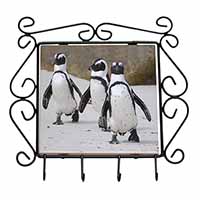 Penguins on Sandy Beach Wrought Iron Key Holder Hooks