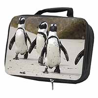 Penguins on Sandy Beach Black Insulated School Lunch Box/Picnic Bag