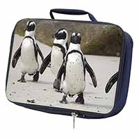 Penguins on Sandy Beach Navy Insulated School Lunch Box/Picnic Bag