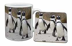 Penguins on Sandy Beach Mug and Coaster Set