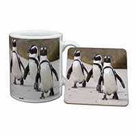 Penguins on Sandy Beach Mug and Coaster Set