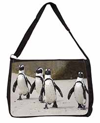 Penguins on Sandy Beach Large Black Laptop Shoulder Bag School/College