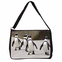 Penguins on Sandy Beach Large Black Laptop Shoulder Bag School/College