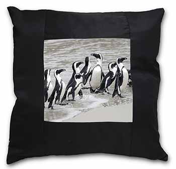 Sea Penguins Black Satin Feel Scatter Cushion