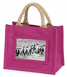 Sea Penguins Little Girls Small Pink Jute Shopping Bag
