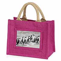 Sea Penguins Little Girls Small Pink Jute Shopping Bag