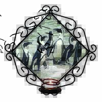 Sea Penguins Wrought Iron Wall Art Candle Holder