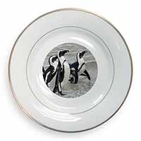 Sea Penguins Gold Rim Plate Printed Full Colour in Gift Box