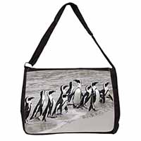 Sea Penguins Large Black Laptop Shoulder Bag School/College