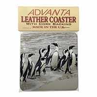 Sea Penguins Single Leather Photo Coaster